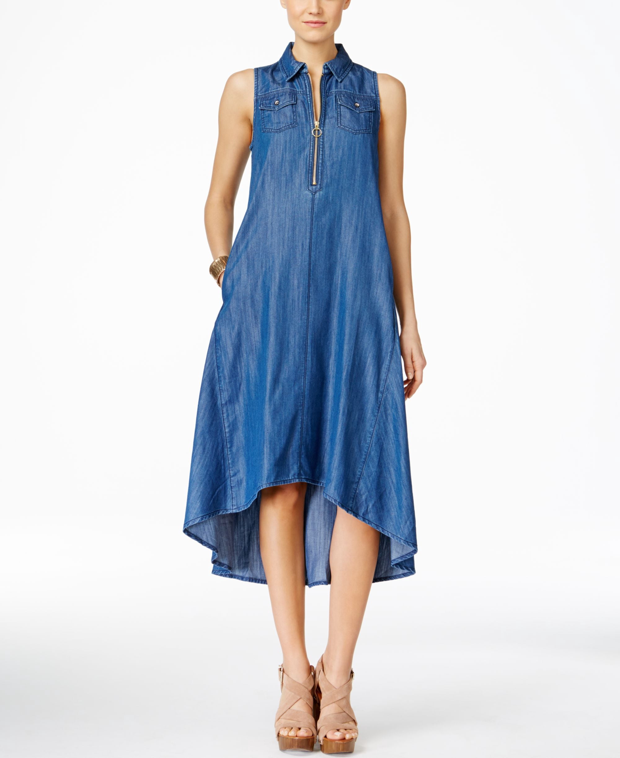 Inc International Concepts High Low Denim Trapeze Dress Indigo 0, Women's, Blue