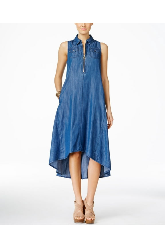 High Low Denim Trapeze Dress Indigo 0