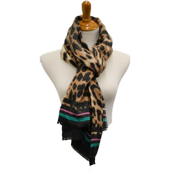 INC International Concepts INC Designer Womens Animal-Print Wrap with Border Stripes Natural
