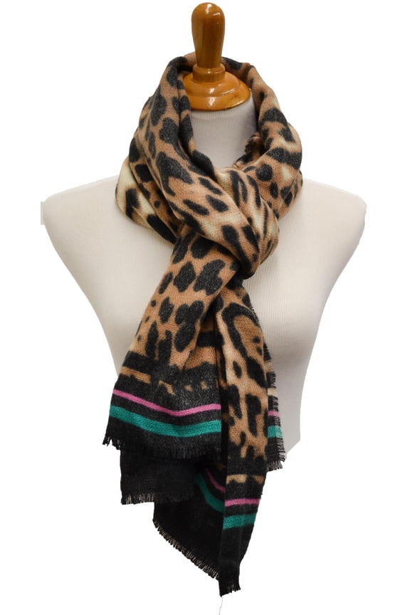 INC Designer Womens Animal-Print Wrap with Border Stripes Natural