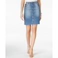 thumbnail image 1 of Button-Front Indigo Wash A-Line Denim Skirt Indigo 10, 1 of 3
