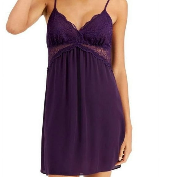 INC International Concepts Lace-Trimmed Knit Chemise Purple Dynasty S