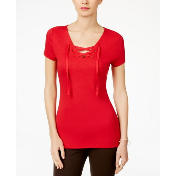 INC International Concepts Lace-up T-Shirt (Real Red, S)