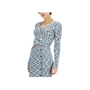 INC INTERNATIONAL CONCEPTS Marled Cropped Surplice Sweater White L