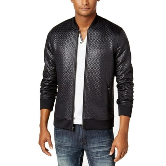INC International Concepts Men's Basket Weave Zip Bomber Jacket Black Size Large