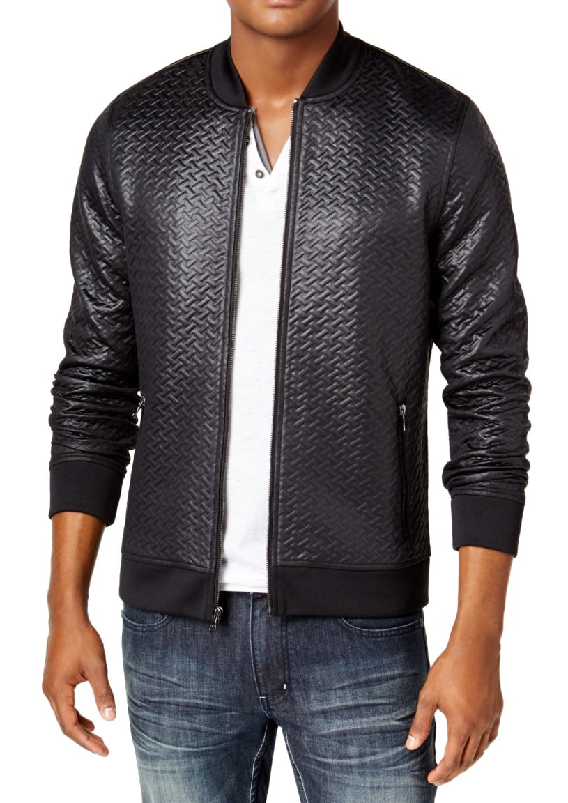 INC International Concepts Men s Basket Weave Zip Flight Bomber Jacket Black Size Small