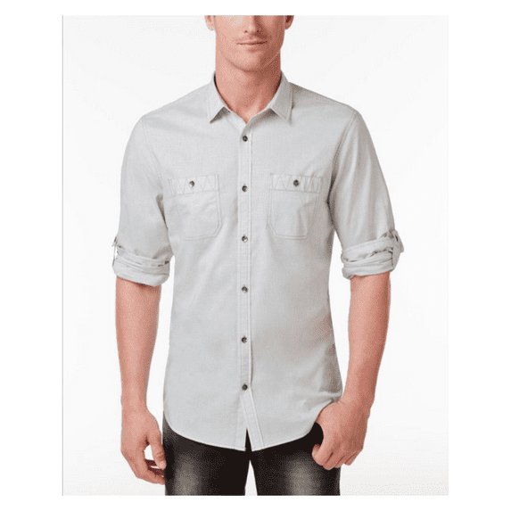 INC International Concepts Men's Cochran Top-Stitched Shirt, Green Dust, Md