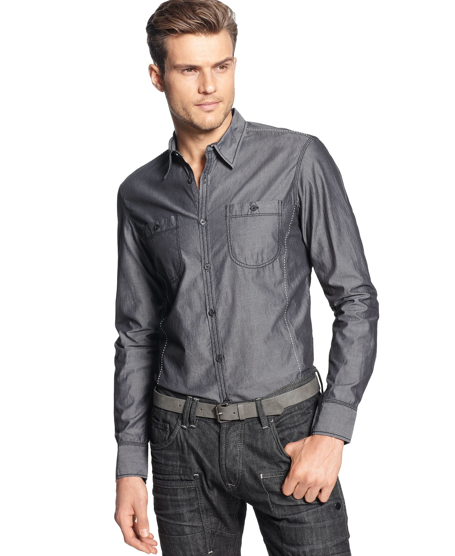 INC International Concepts Men's Herringbone Button Down Shirt