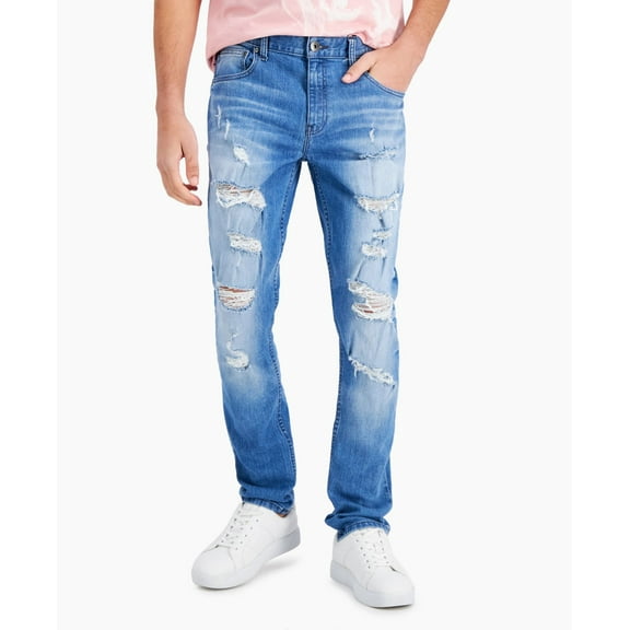INC International Concepts Men's James Ripped Skinny Jeans, Blue, 36