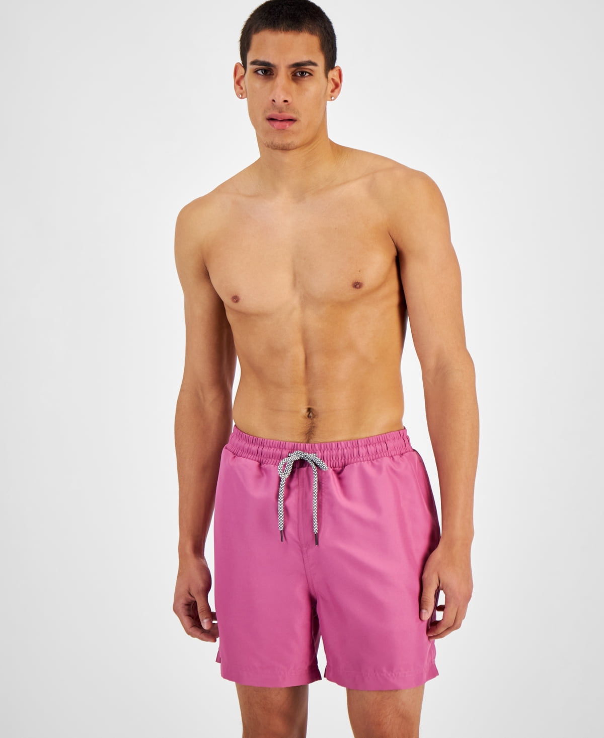 INC International Concepts Men's Regular Fit Quick Dry Solid 5 Swim Trunks Pink Size Large
