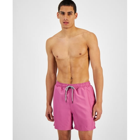 INC International Concepts Men's Regular Fit Quick Dry Solid 5 Swim Trunks Pink Size Large