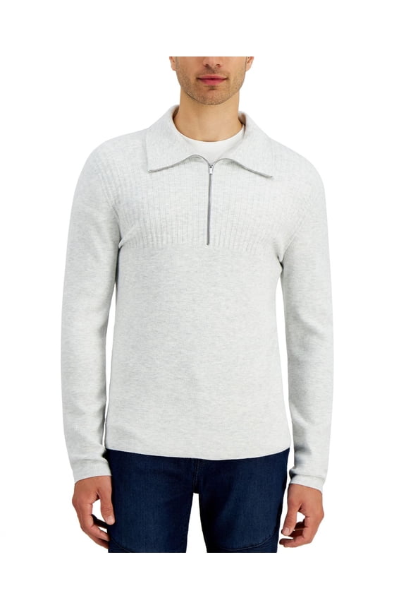Mens Regular-Fit Ribbed 1/4-Zip Sweater, Gray Heather, Small