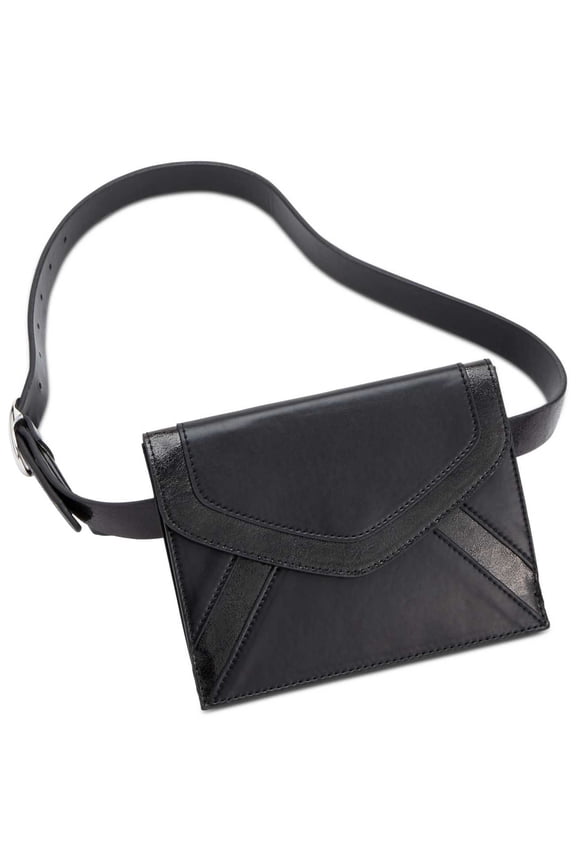 Metallic-Detail Envelope Belt Bag (Black, L)
