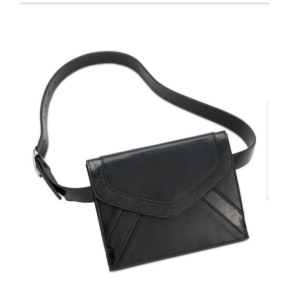 INC International Concepts Metallic-Detail Envelope Belt Bag (Black, M)