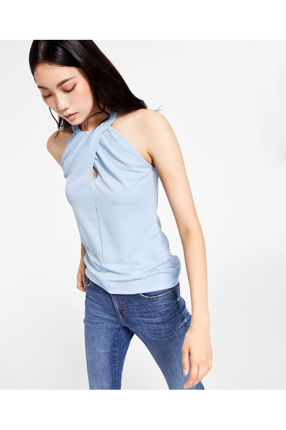 Metallic Ribbed Halter Top Pretty Periwinkle M