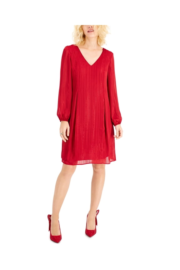 Metallic Shift Dress Fire Red L