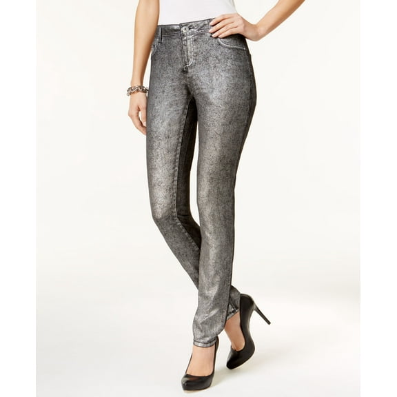 INC International Concepts Metallic Skinny Jeans Silver 2