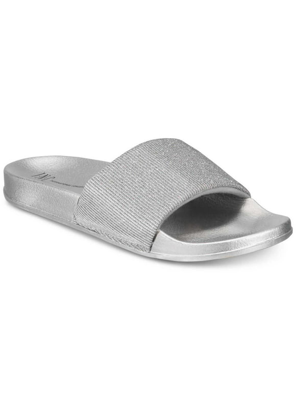 INC International Concepts Metallic Slide Slippers, Silver, Small