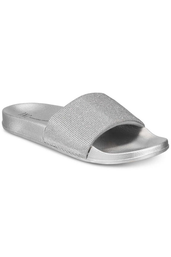 Metallic Slide Slippers, Silver, Small