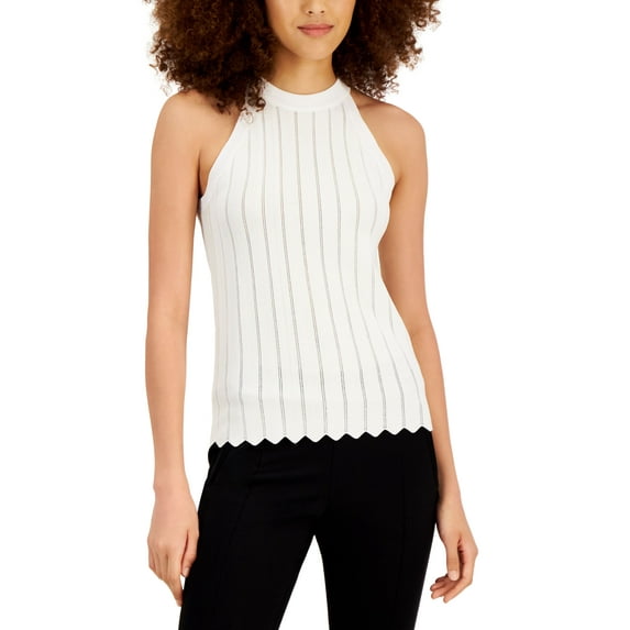 INC International Concepts Novelty Stitch Halter Top Washed White XS