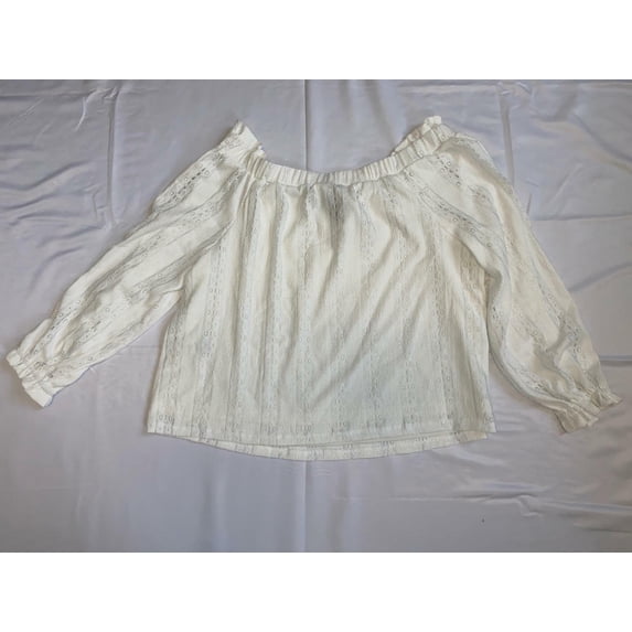 INC International Concepts Off The Shoulder Eyelet Top Washed White L