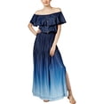 thumbnail image 1 of INC International Concepts Off-The-Shoulder Ruffled Maxi Dress (Blue Lily Dip Dye, L), 1 of 2