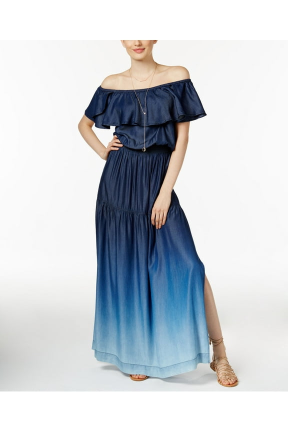 Off The Shoulder Ruffled Maxi Dress Blue S