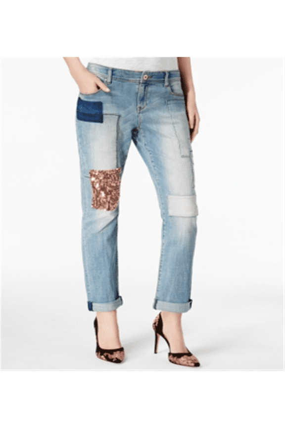 Women's Patched Boyfriend Jeans Blue Size 12