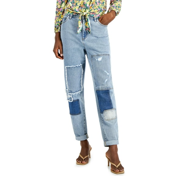 INC International Concepts Patchwork Tapered Ankle Jeans Medium Indigo 10