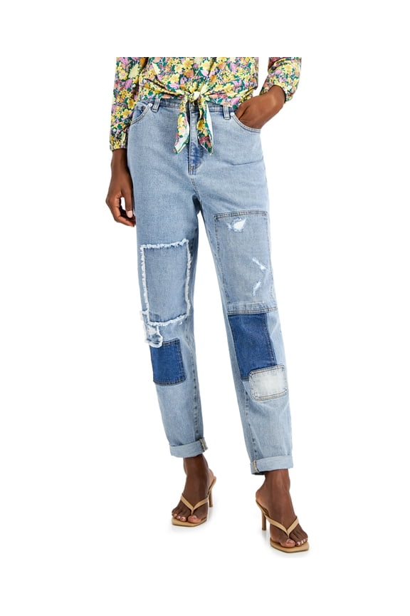 Patchwork Tapered Ankle Jeans Medium Indigo 12