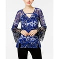 thumbnail image 1 of INC International Concepts Petite Bell Sleeve Peasant Top Blue Sundial Scroll PXS, 1 of 1