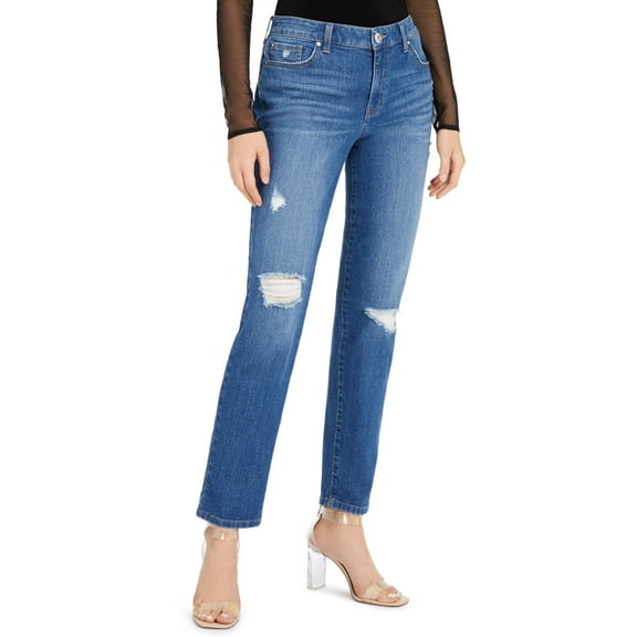 INC International Concepts Petite Boyfriend Ripped Ankle Length Jeans Portside Wash 10P