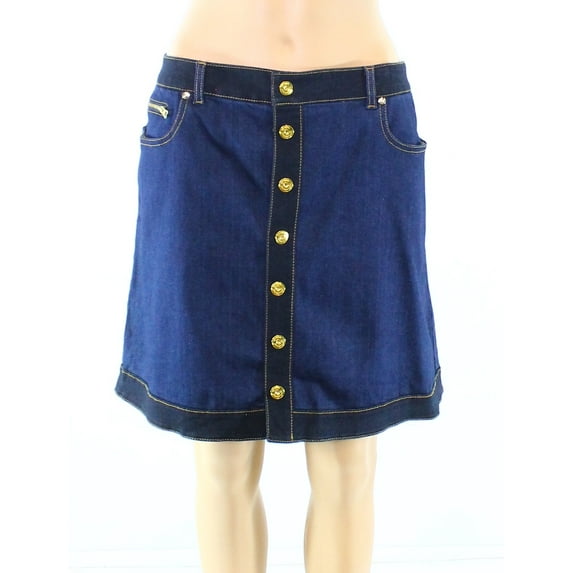 INC International Concepts Petite Button Front Denim Skirt Skir Indigo 14P