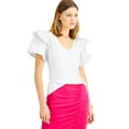 thumbnail image 1 of INC International Concepts Petite Cotton Ruffled Shoulder Top Washed White PXS, 1 of 1