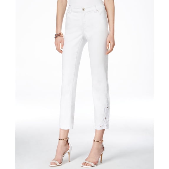INC International Concepts Petite Embellished White Wash Cropped Jeans (White Denim, 10 P)