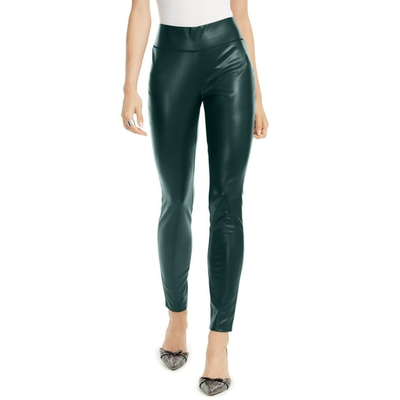 INC International Concepts Petite Faux Leather Skinny Pants Hunter Forest 0P