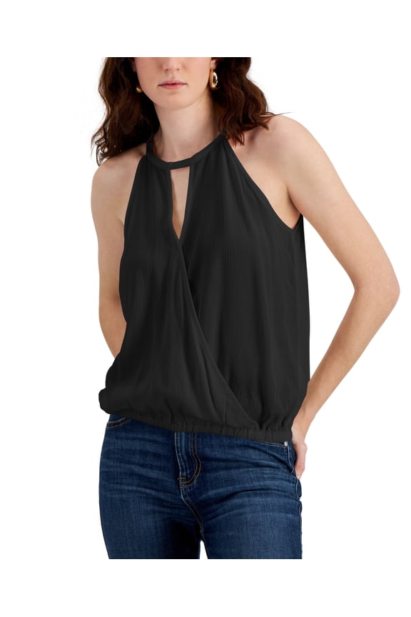 Petite Keyhole Surplice Top Deep Black PS