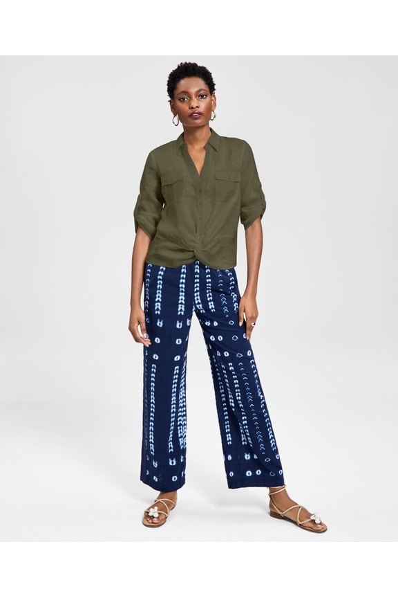 Petite Linen Twist Hem Shirt Burnt Olive PXS