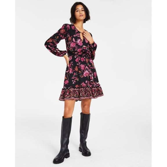 INC International Concepts Petite Printed A Line Mini Dress Fiona Garden PL