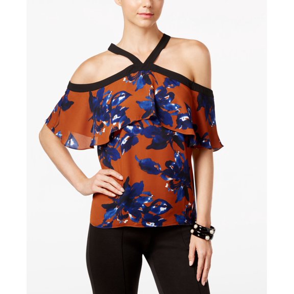 Inc International Concepts Petite Printed Cold-Shoulder Top Floral Essence PM