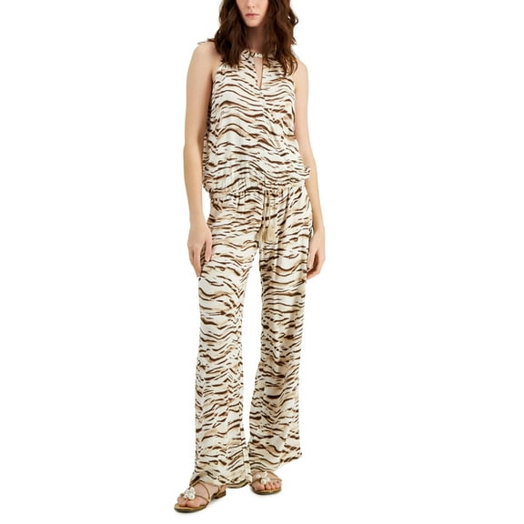 INC International Concepts Petite Printed Keyhole Surplice Top Talia Tiger PXS