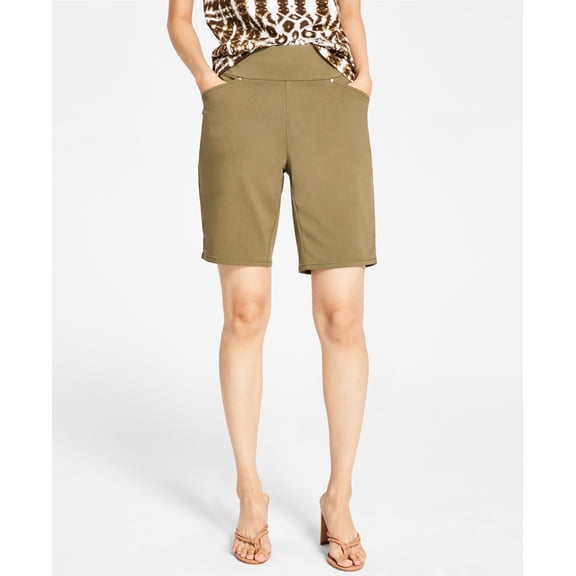INC International Concepts Petite Pull On Bermuda Shorts Burnt Olive 8P