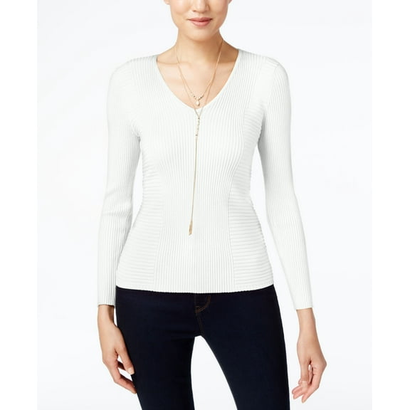 INC International Concepts Petite Ribbed Sweater Washed White PL