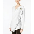 thumbnail image 1 of INC International Concepts Petite Ruffled Draped Sweater Washed White PXL, 1 of 1