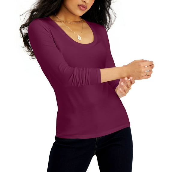 INC International Concepts Petite Scoop Neck Top Autumn Berry PS