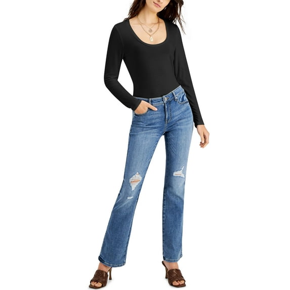 INC International Concepts Petite Scoop Neck Top Deep Black PM