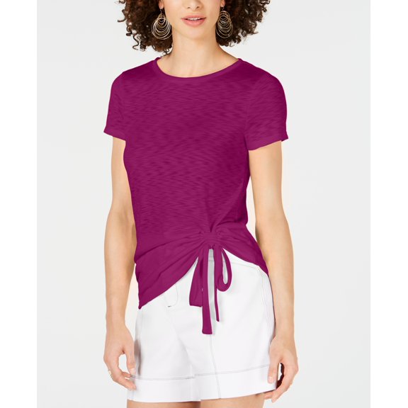 INC International Concepts Petite Side Ruched T-Shirt Cranberry Rose PXS
