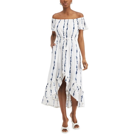 INC International Concepts Petite Tie Dyed Ruffled Off The Shoulder Dress Fiona Dye PS