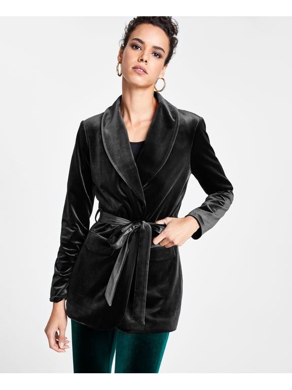 Petite Velvet Wrap Jacket Deep Black PXL