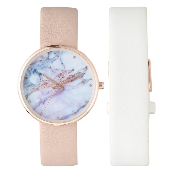 INC International Concepts Pink & White Interchangeable Strap Watch (Pink)